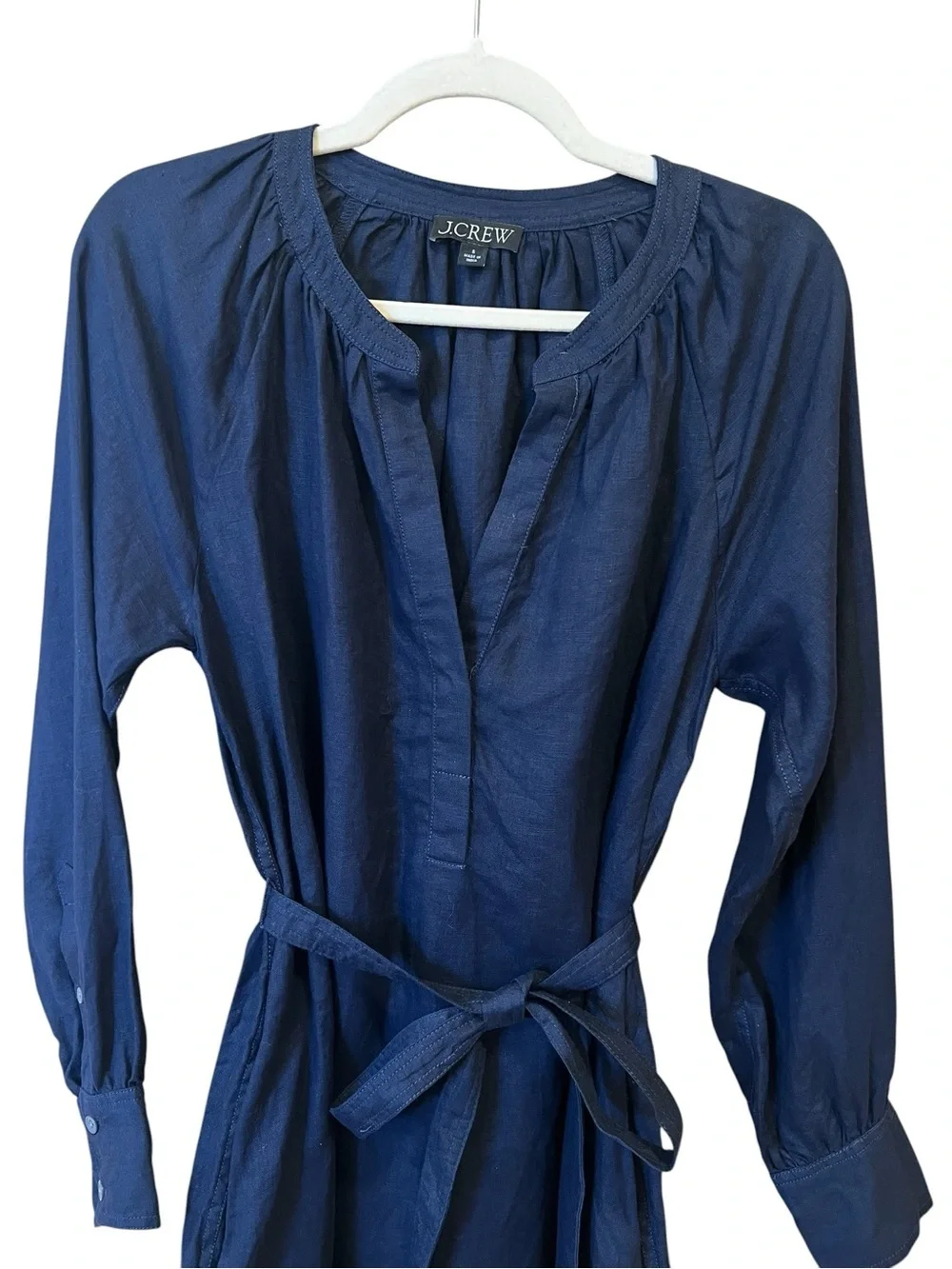 J. Crew Linen Cabana Tie Waist Mini Dress Navy Blue Size Small Beach Preppy
